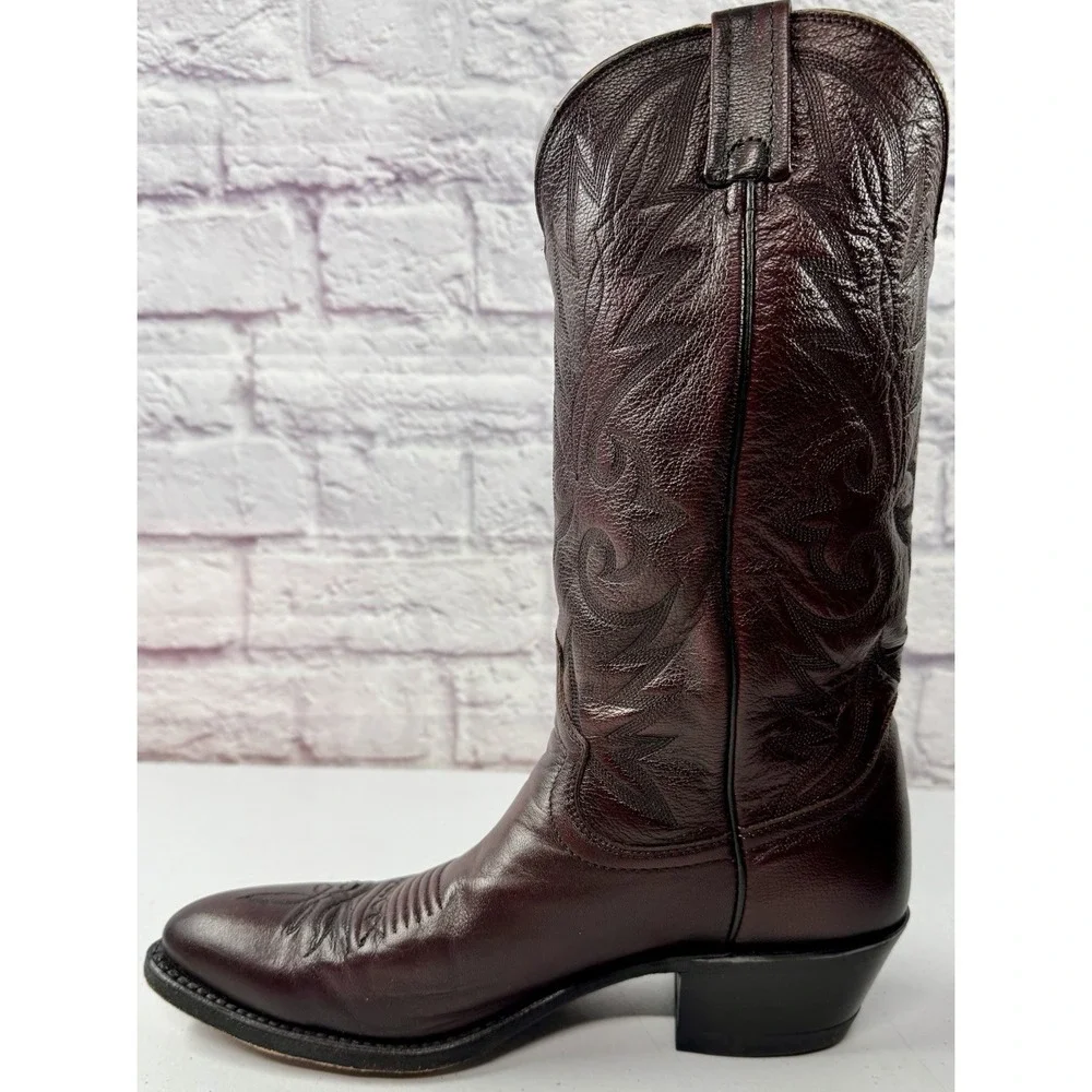 Vintage Dan Post Burgundy Nappa Mens 9 Cowboy Boots 16773 Western Leather Box - Picture 6 of 12